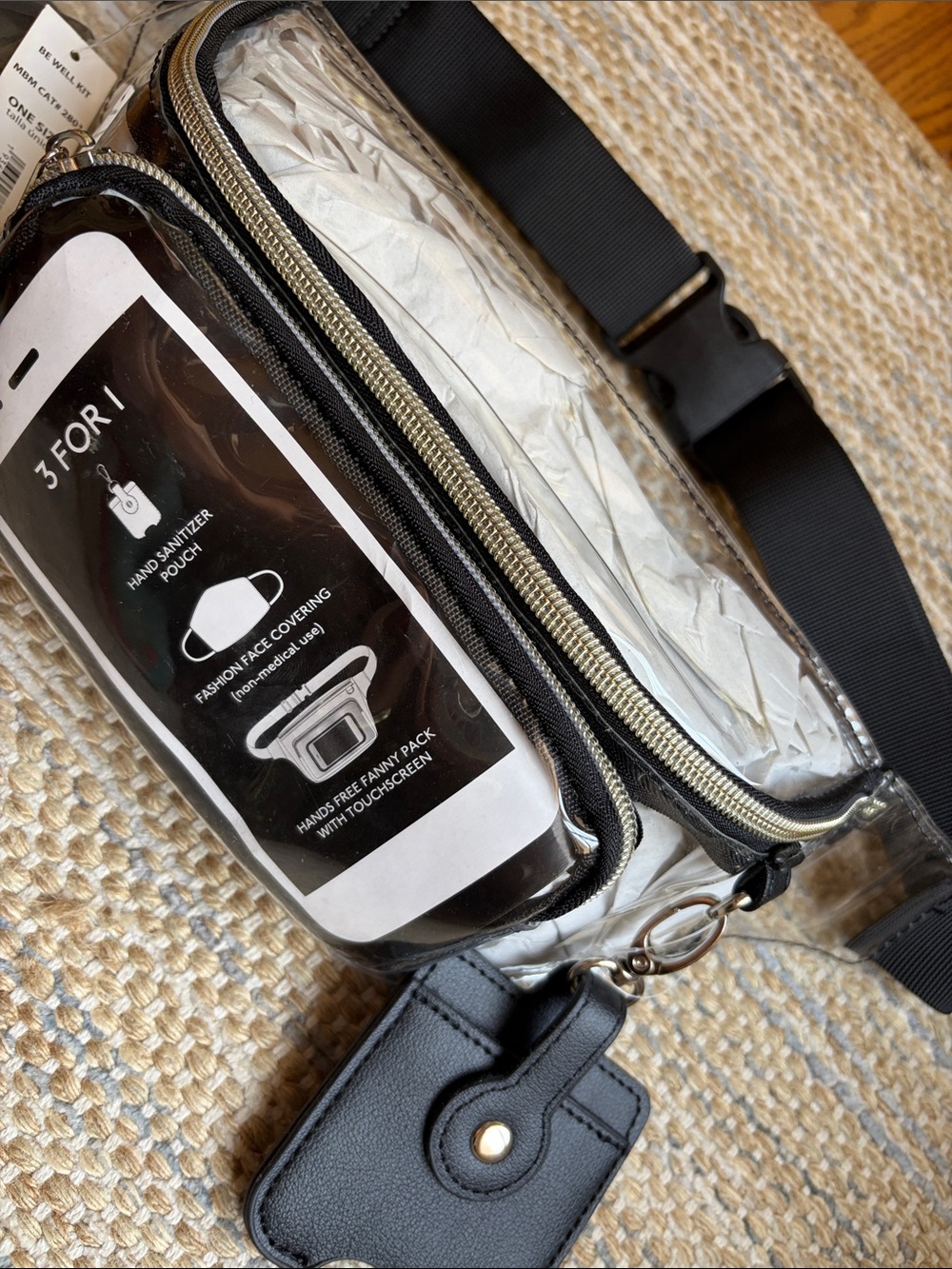 NEW Clear Silver Transparent Waist Bag with Black Strap Fanny Pack Stadium Bag